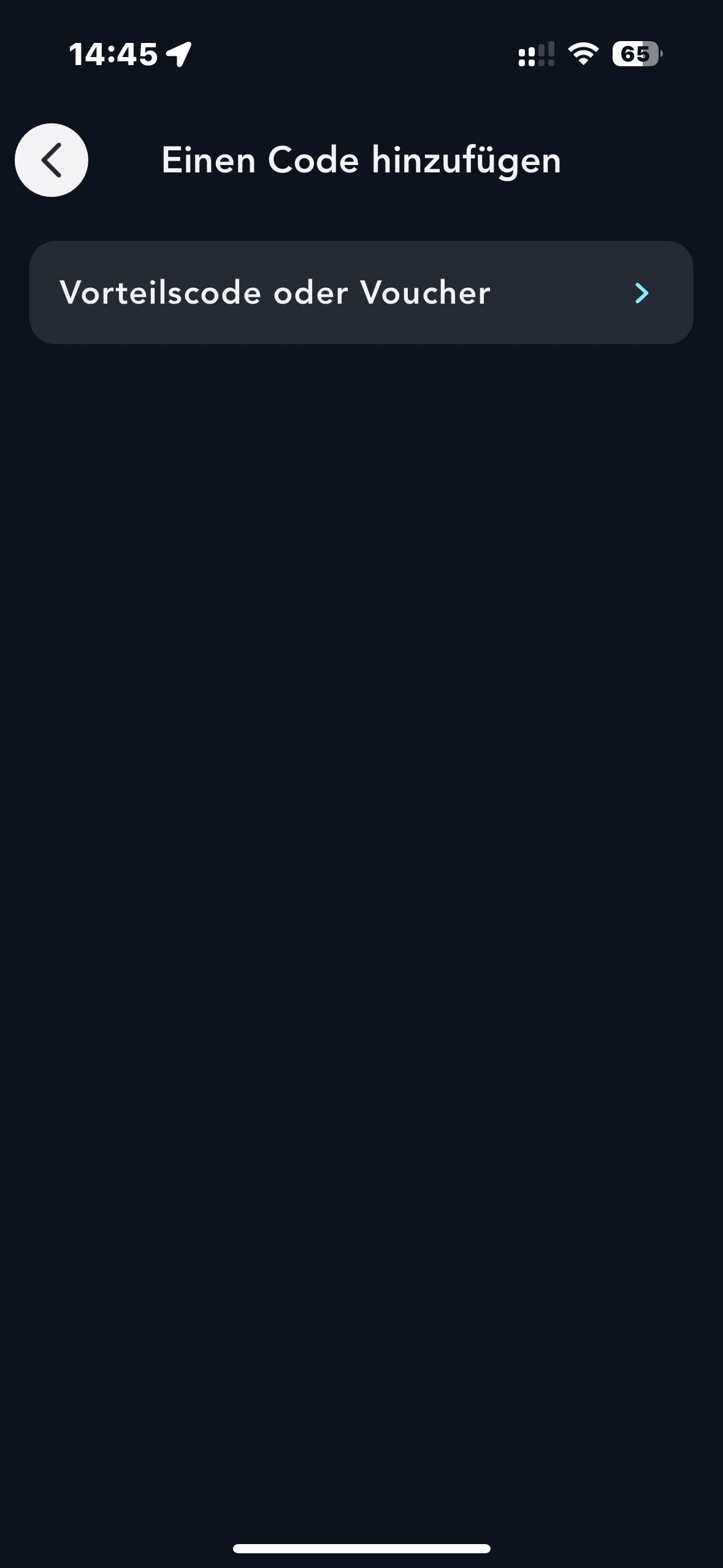 Bildschirm der Seite mit den Rabattcodes